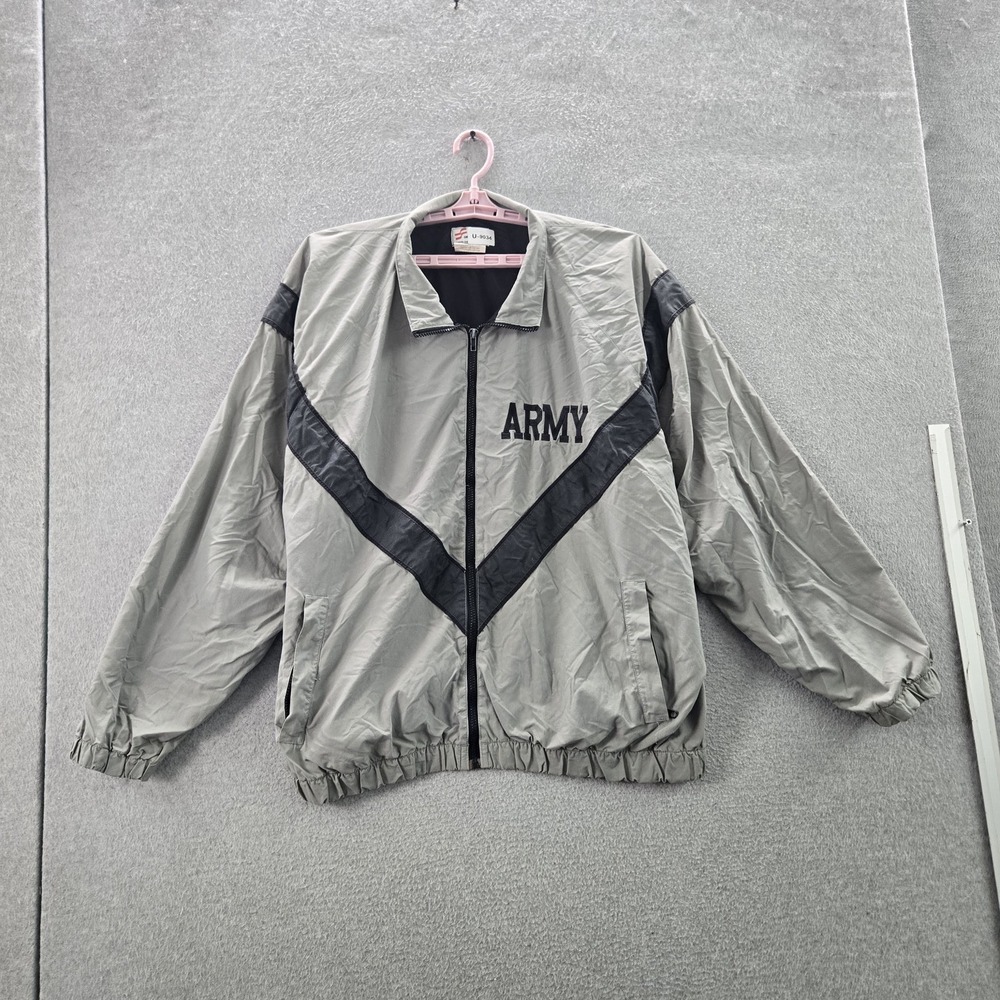 Army Men Jacket XL Gray Nylon IPFU‎ Logo Embroidery Windbreaker